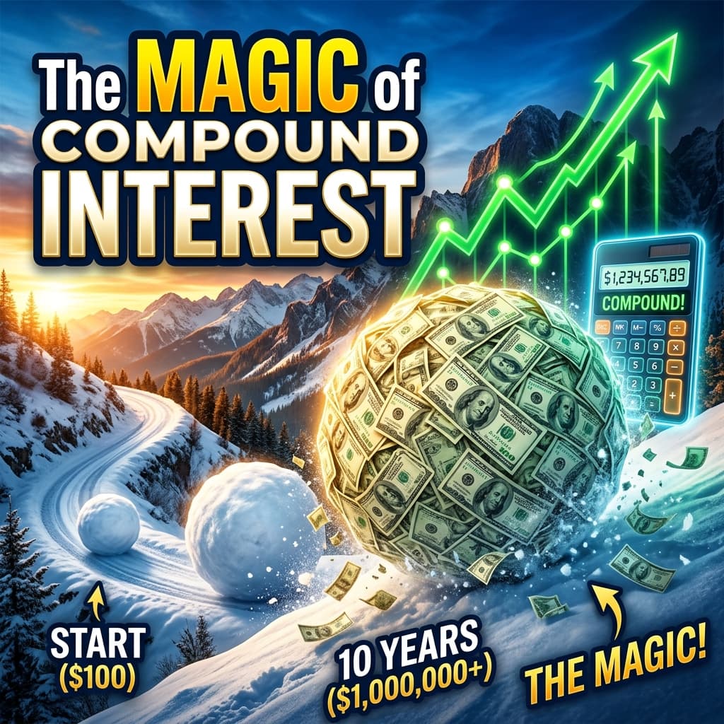 A snowball of money rolling down a mountain
