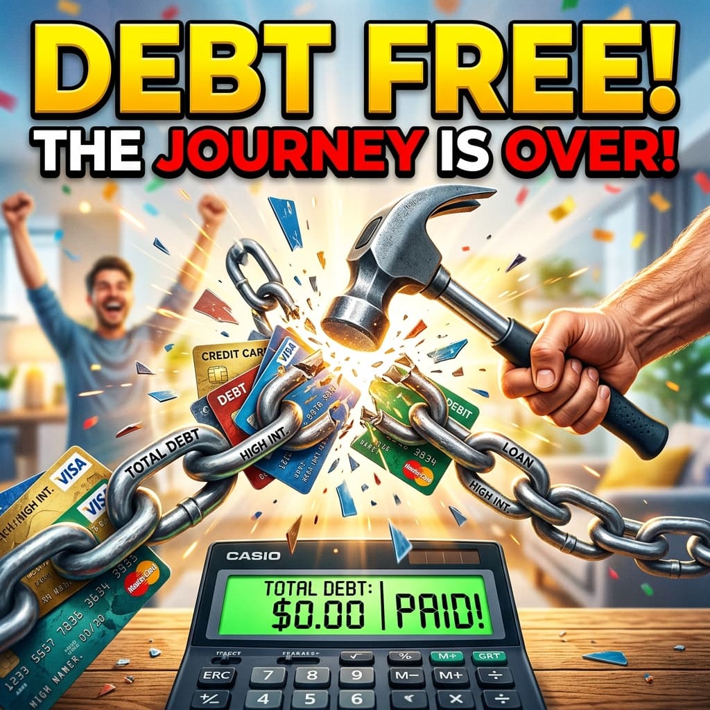 A hammer breaking a heavy chain made of credit cards