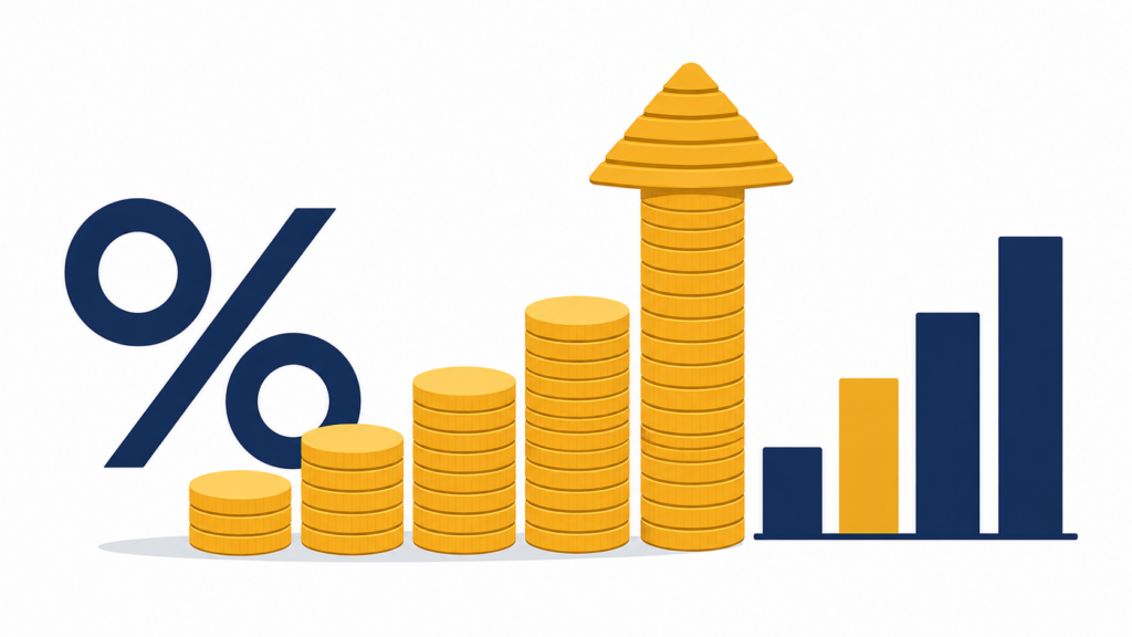 ROI calculator illustration showing return on investment growth with a percentage chart