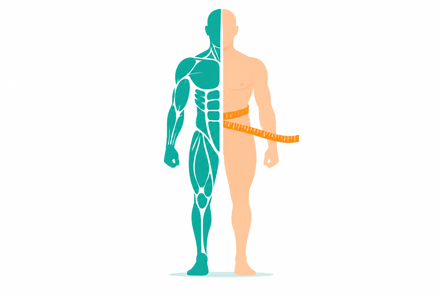 Body fat calculator illustration showing measurement method and healthy body fat ranges