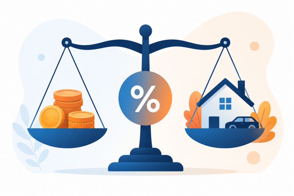 Balance scale illustrating how to calculate a good debt-to-income ratio