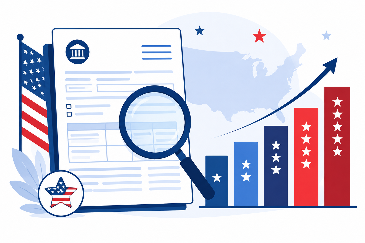 Income tax calculator illustration showing a US tax form and 2025 tax bracket chart