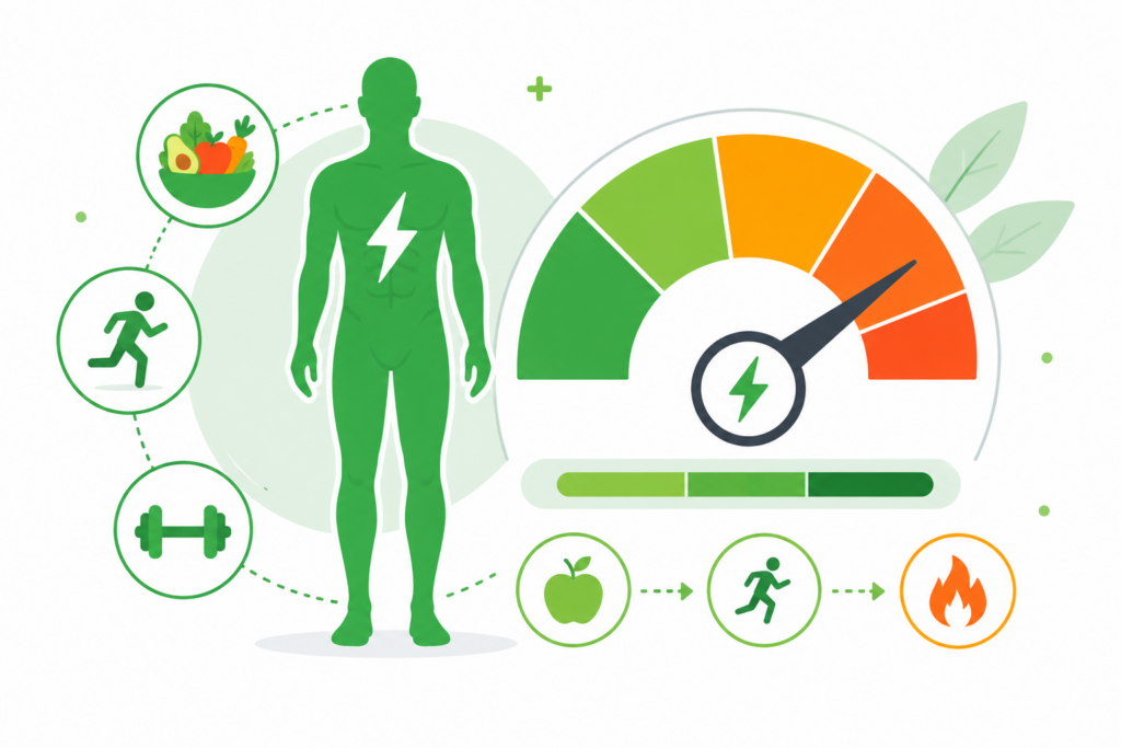 TDEE calculator illustration showing daily calorie needs based on body and activity level
