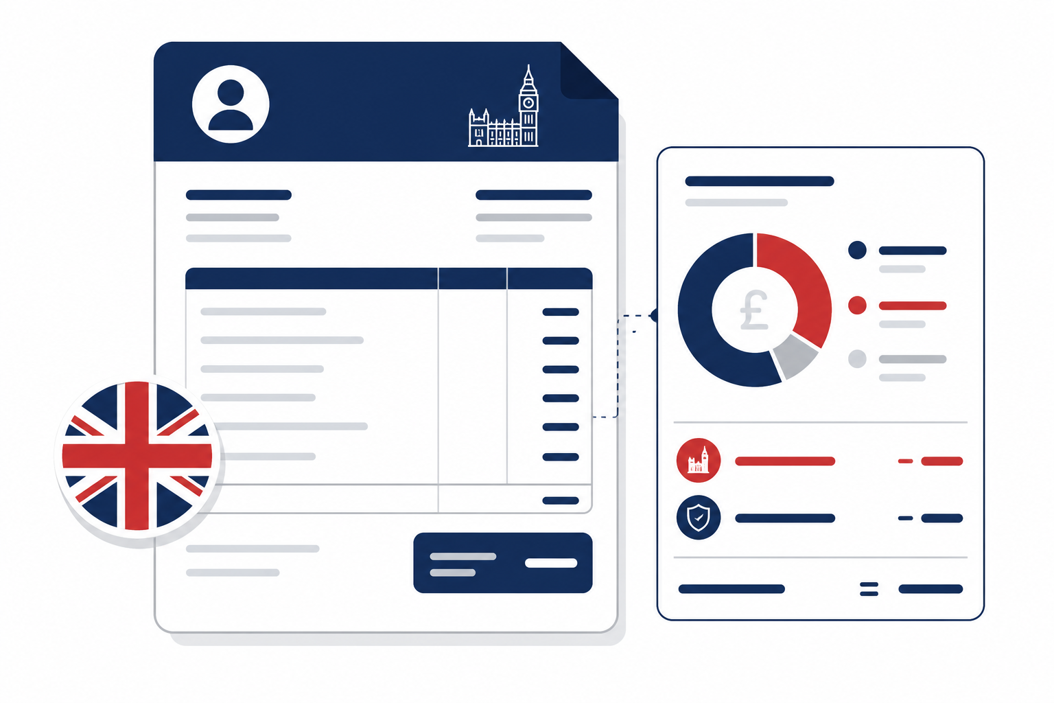 UK income tax calculator illustration showing PAYE deductions and take-home pay breakdown