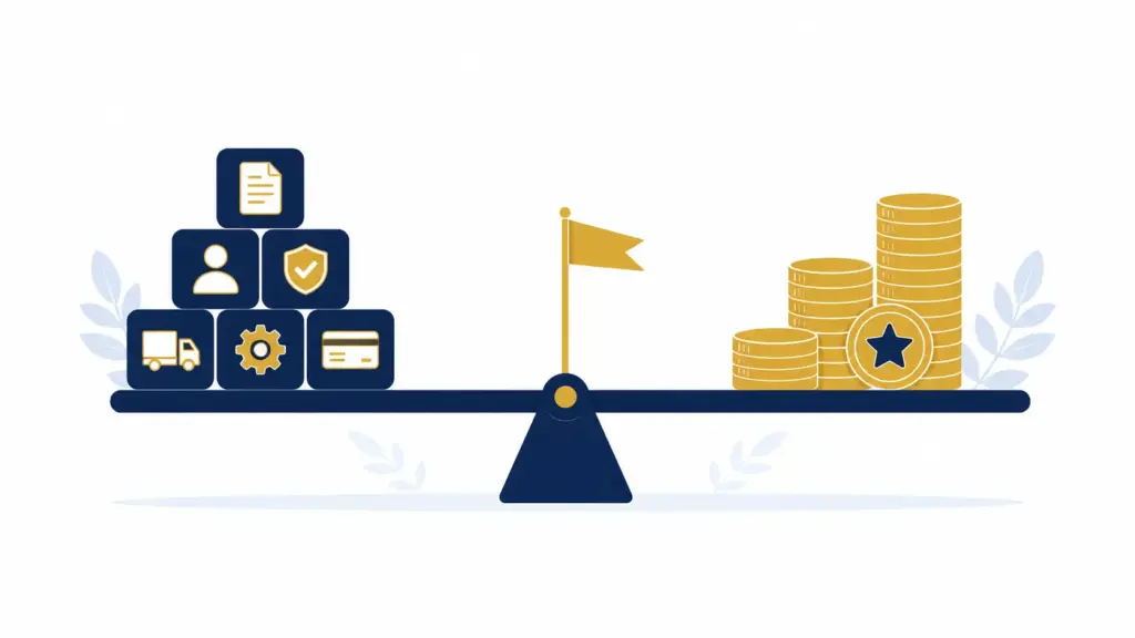 Break-even calculator illustration showing the point where revenue covers costs