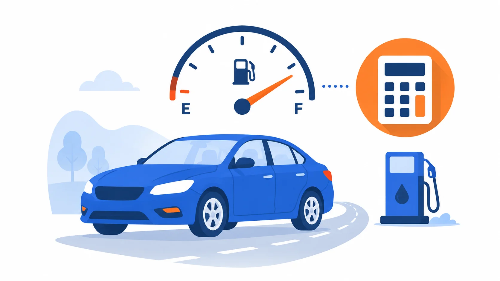 Fuel cost calculator illustration showing commute distance and gas cost breakdown