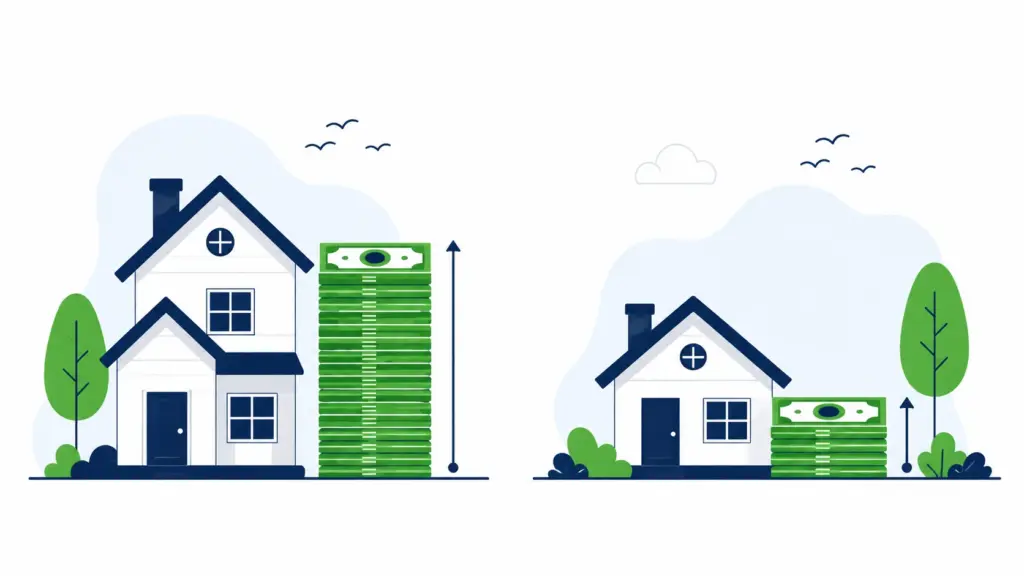 Home loan calculator illustration comparing 30-year and 15-year mortgage total costs