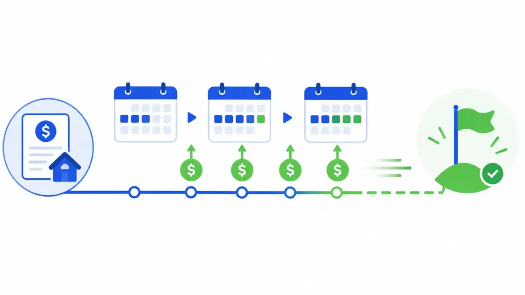 Loan payoff calculator illustration showing extra payments shortening a debt timeline