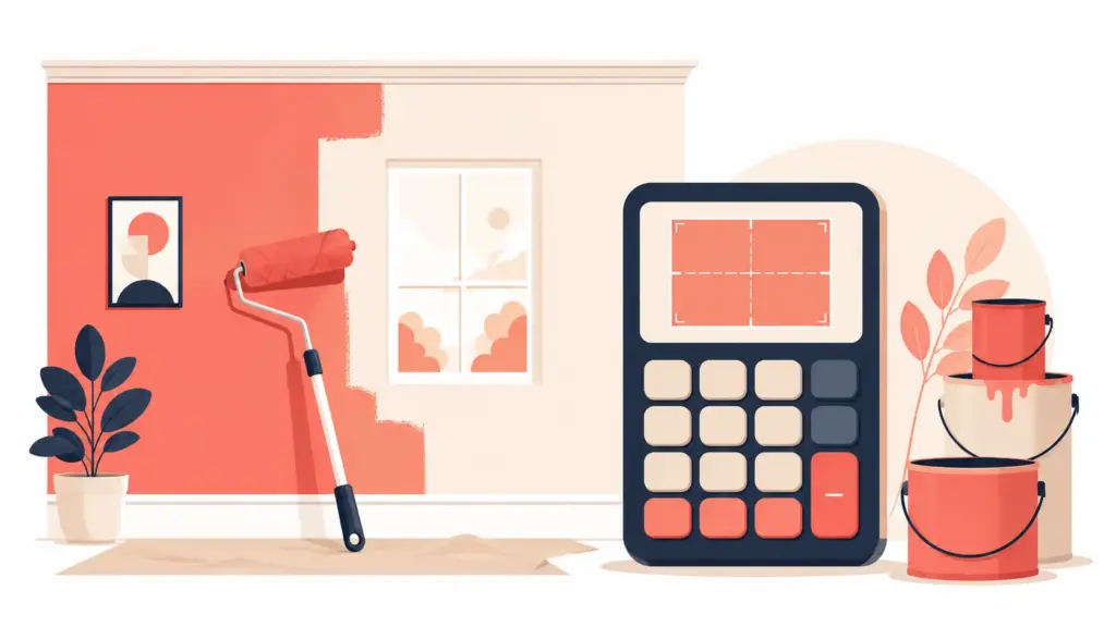 Paint calculator illustration showing wall area and gallons of paint needed