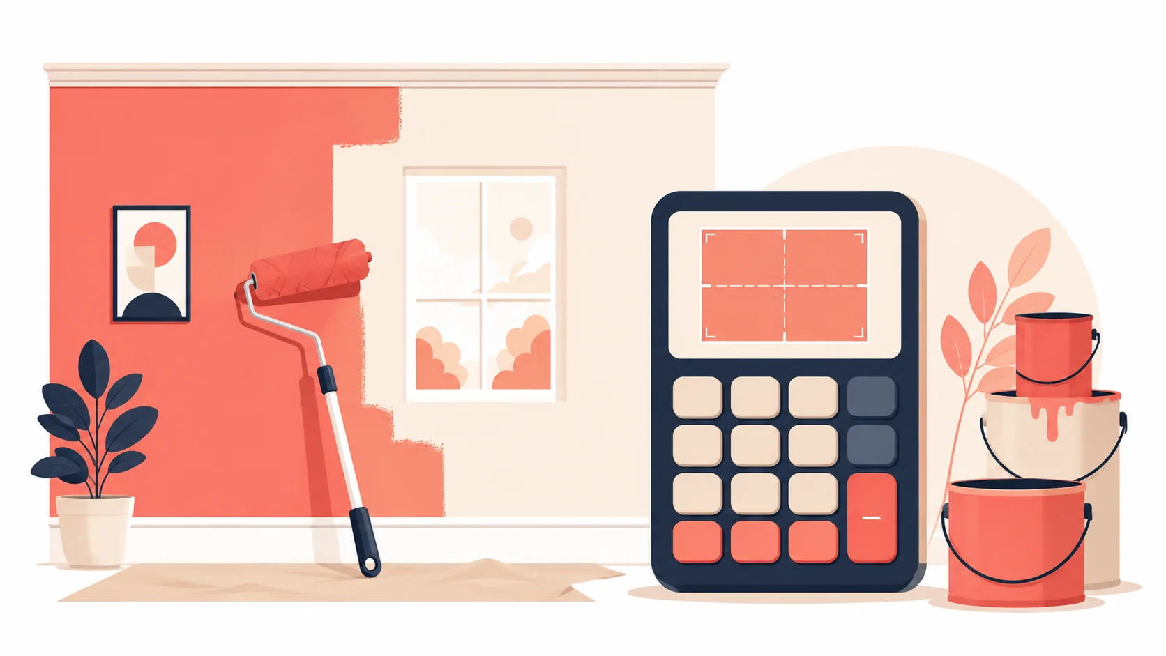 Paint calculator illustration showing wall area and gallons of paint needed
