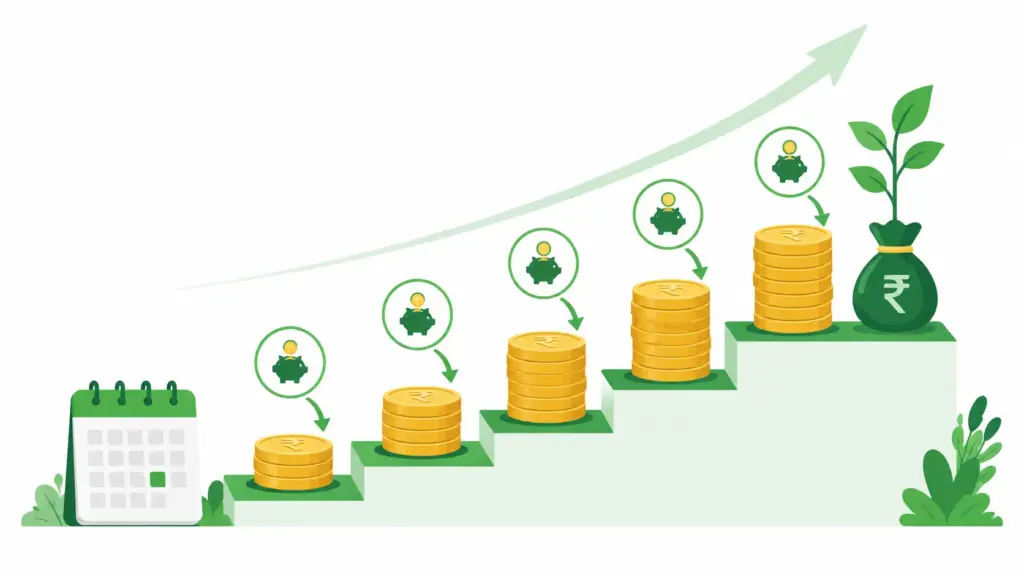 SIP calculator illustration showing monthly investment growth through compounding