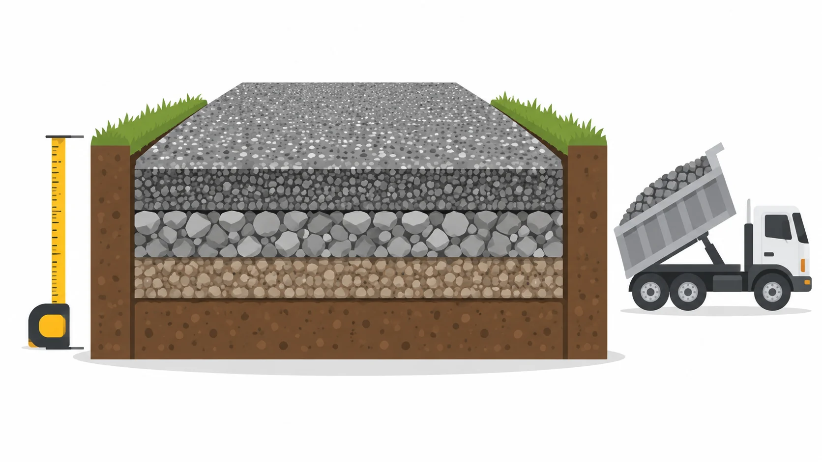 Gravel calculator illustration showing driveway dimensions and tons needed