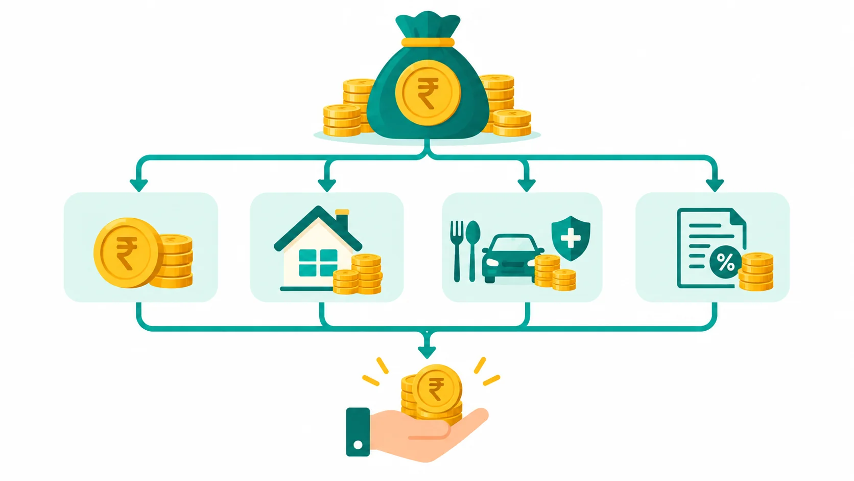 Take-home salary calculator illustration showing CTC breakdown and in-hand pay